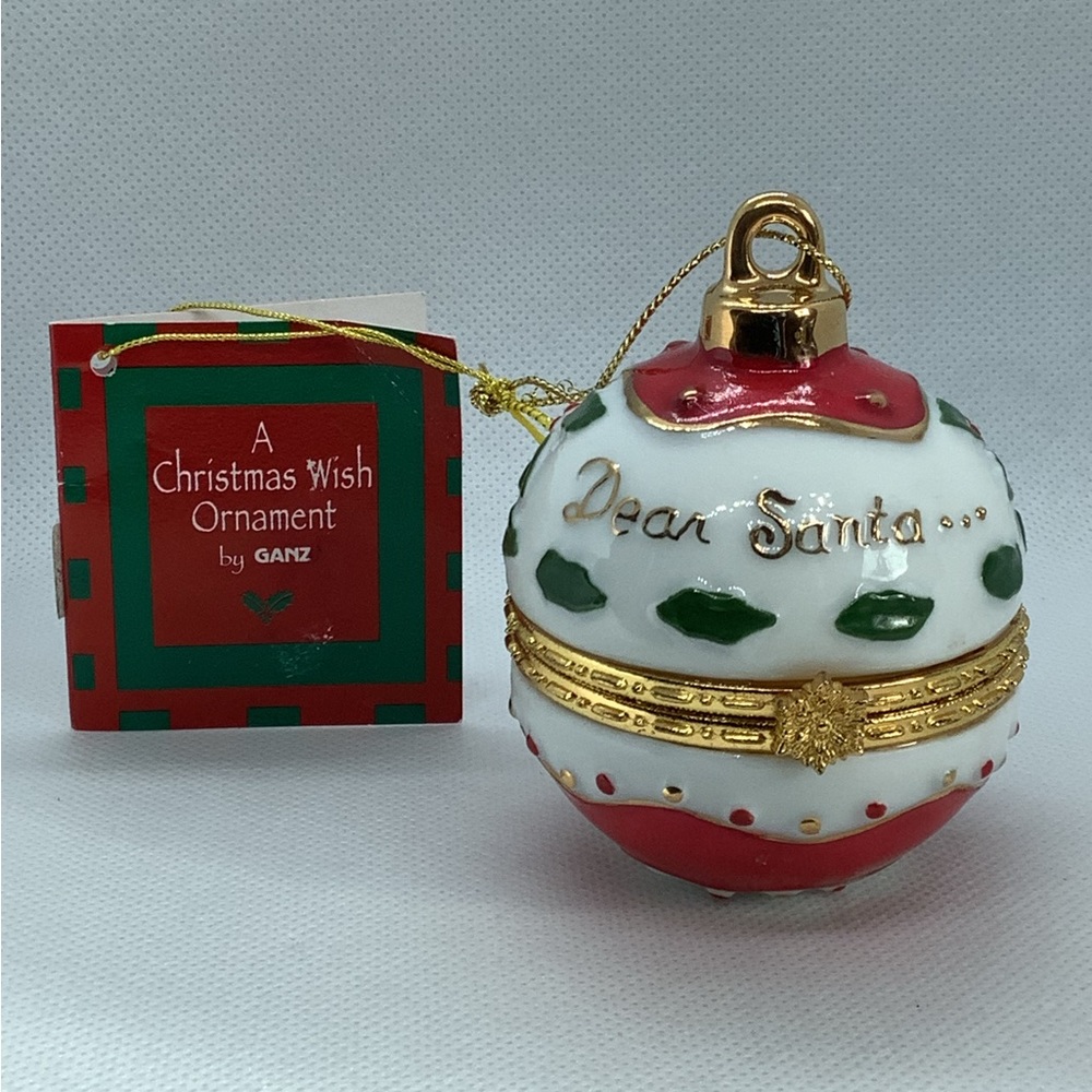 Vintage Ganz Christmas Ball Ornament Jewelry Gift Box Trinket Holder Hinged NWT